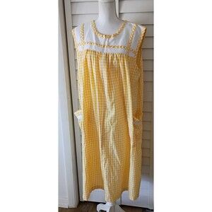 Only Necessities yellow gingham sleeveless housedress zip pockets 1X